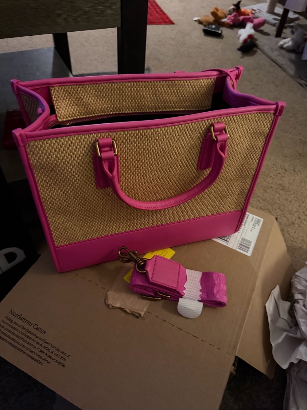 Pink Straw-Trim Tote - Picture 6 of 15